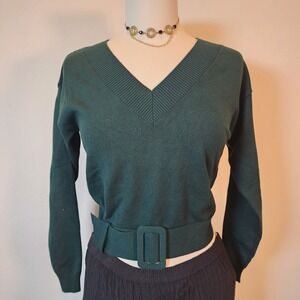 Eva Mendes New York & Company Sweater Womens Small V Neck Long‎ Sleeve Belted